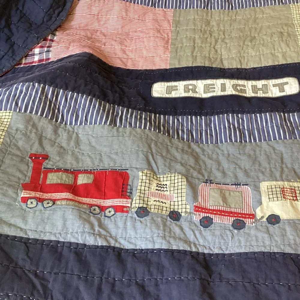 Pottery Barn Kids Emmett Railroad Full/Queen Quilt with Shams NWT